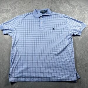 Polo Ralph Lauren Mens XL Blue Windowpane Check Short Sleeve Cotton Polo Shirt